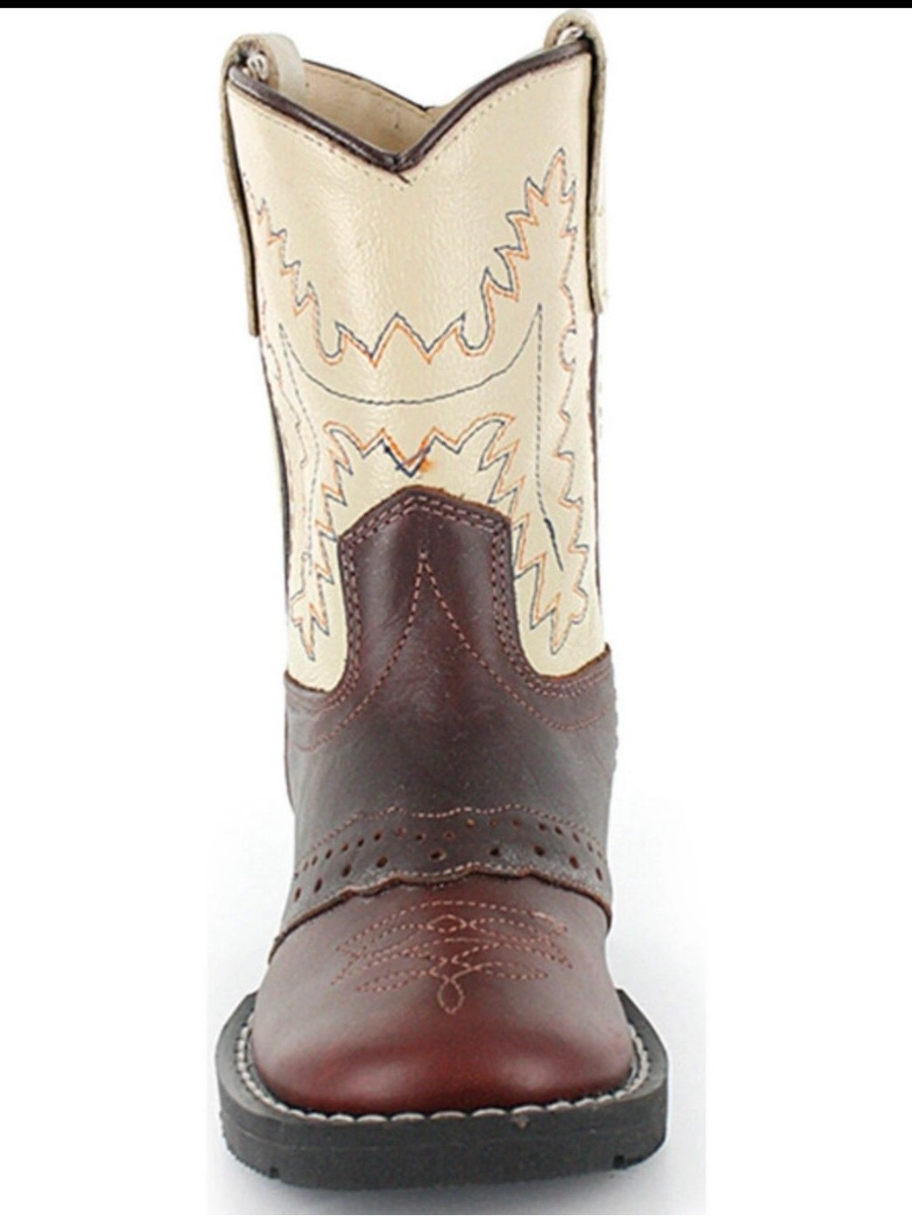 Old West Kids Cream and Brown Western Cowboy Boots